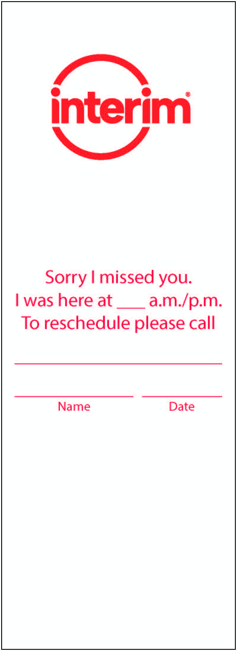 Missed Appointment Door Hanger