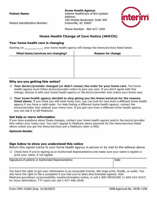 Change of Care Notice